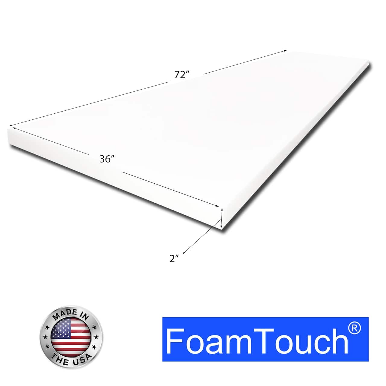 FoamTouch® 2" x 36" x 72" High Density Upholstery Foam